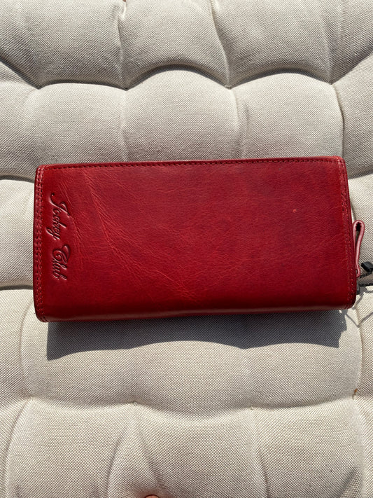 Large Women's Wallet Made of Genuine Leather with Butterflies – Red | Lapino Dovanos