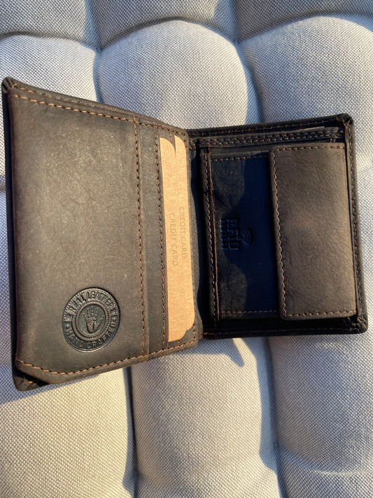 Compact Men's Wallet Made of Natural Leather with a Tractor - Dark Brown | Lapino Dovanos