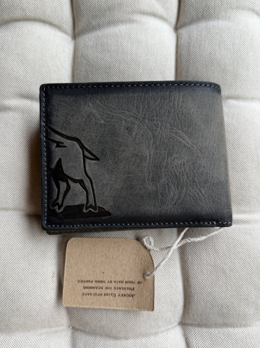 Men's Genuine Leather Wallet with Boar - Grey | Jockey Club | Lapino Dovanos