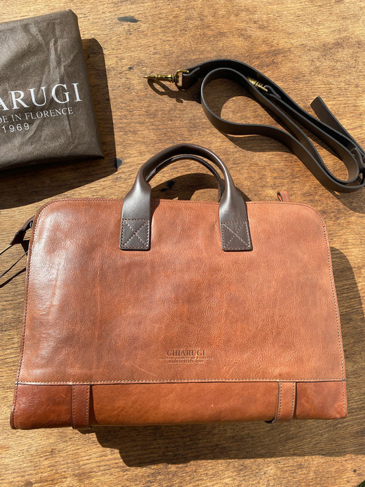 Genuine Leather Brown Handbag-Briefcase Chiarugi - Italian Design | Lapino Dovanos