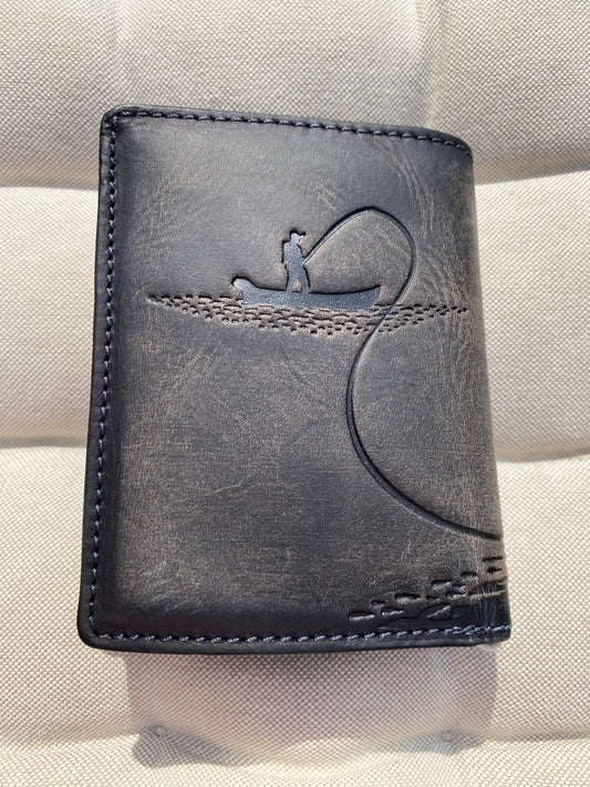 Men's Genuine Leather Wallet with Fish and Fisherman - Grey | Jockey Club | Lapino Dovanos