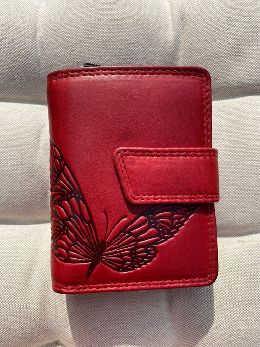 Small Women's Wallet Made of Genuine Leather with Butterflies – Red | Lapino Gifts