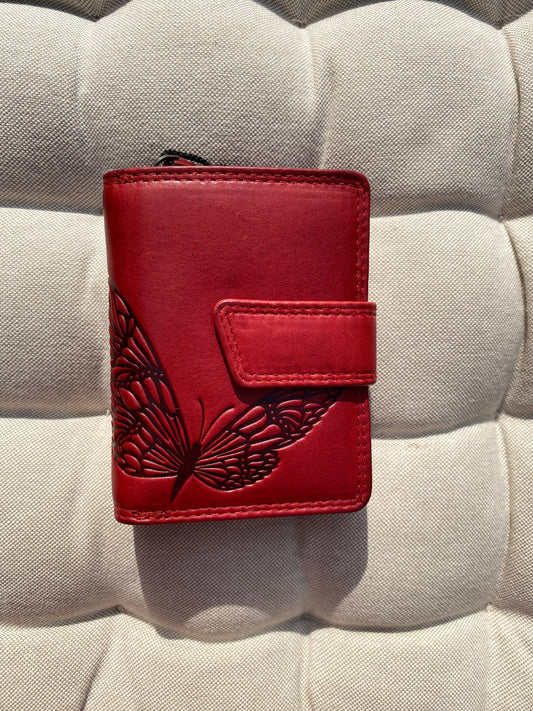 Small Women's Wallet Made of Genuine Leather with Butterflies – Red | Lapino Gifts