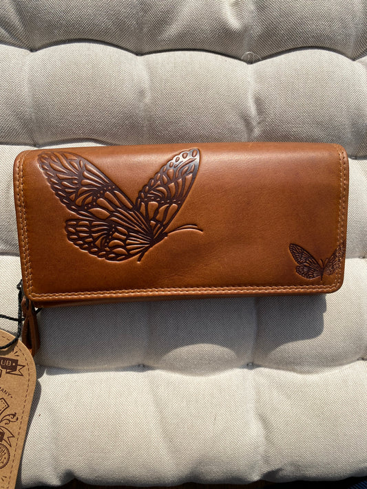 Large Women's Genuine Leather Wallet with Butterflies – Brown | Lapino Gifts