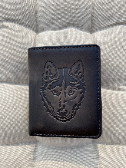 Men's genuine leather grey wallet with Wolf RFID