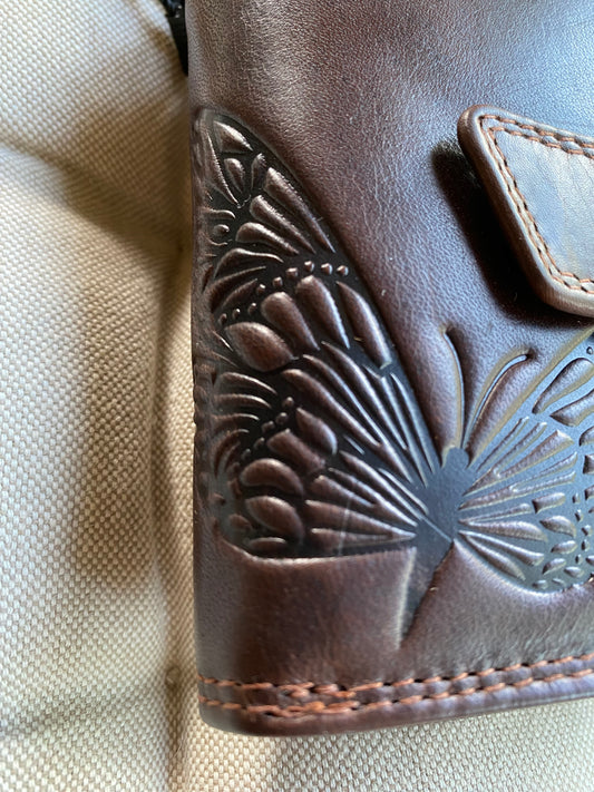 Compact Women's Leather Wallet with Butterflies - Brown | Jockey Club | Lapino Dovanos