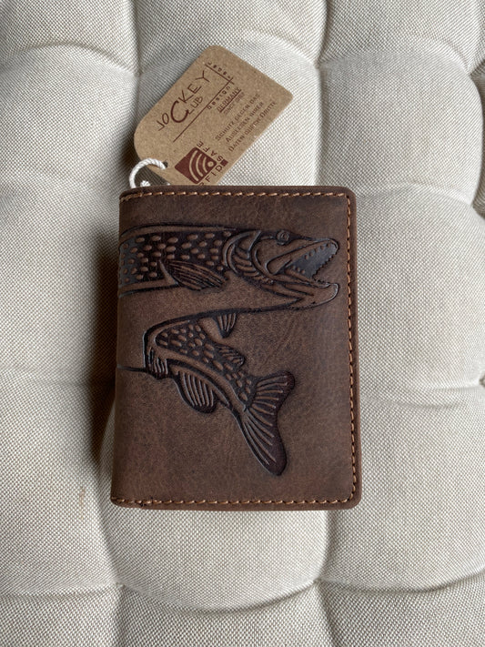 Compact Men's Wallet Made of Genuine Leather with a Fish – Brown | Jockey Club | Lapino Dovanos