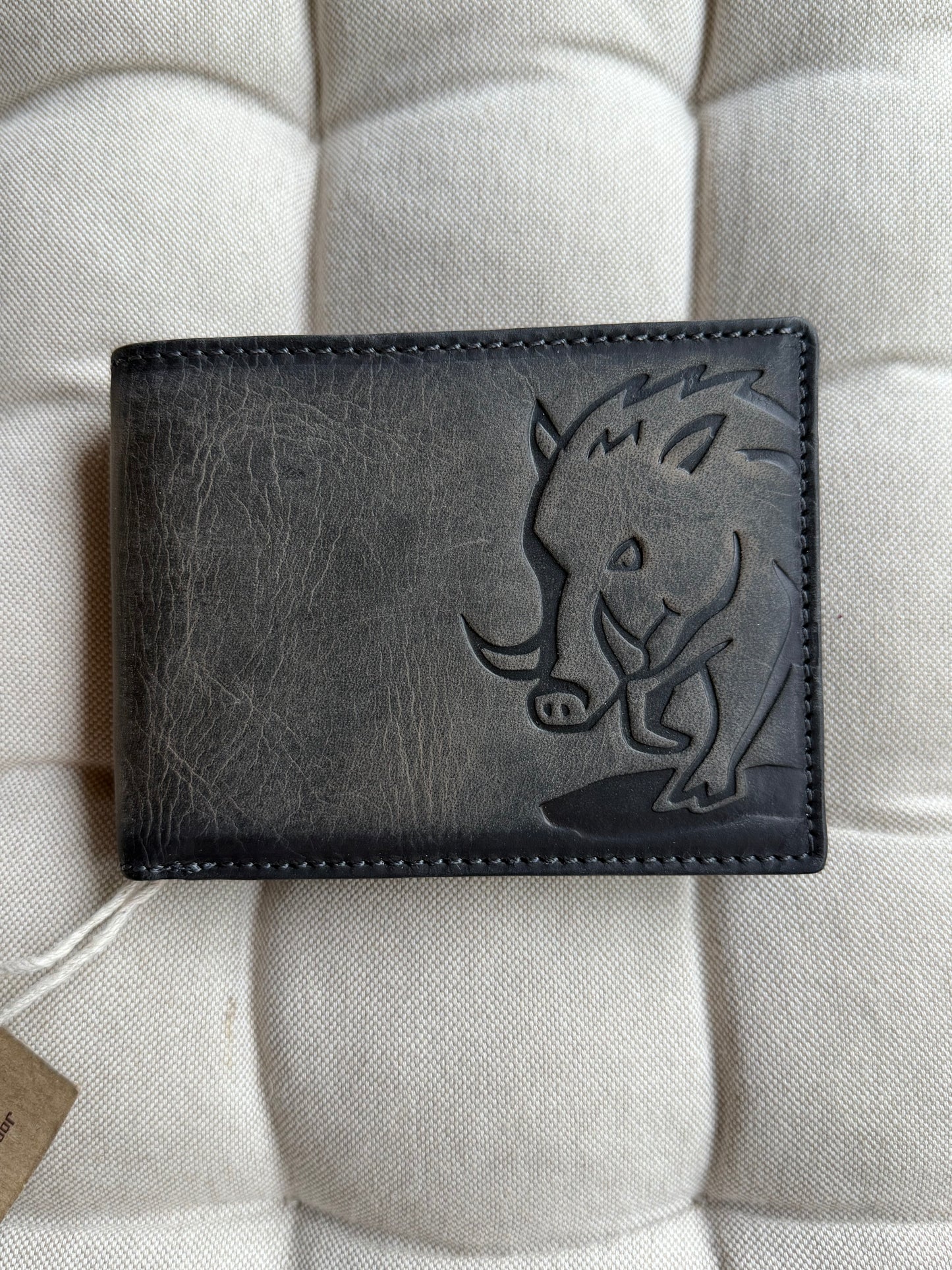 Men's Genuine Leather Wallet with Boar - Grey | Jockey Club | Lapino Dovanos