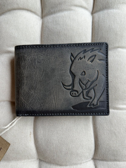 Men's Genuine Leather Wallet with Boar - Grey | Jockey Club | Lapino Dovanos
