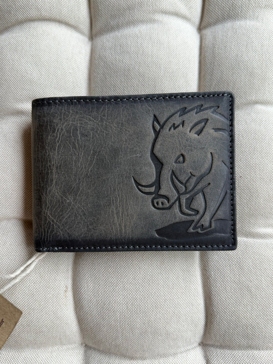 Men's Genuine Leather Wallet with Boar - Grey | Jockey Club | Lapino Dovanos