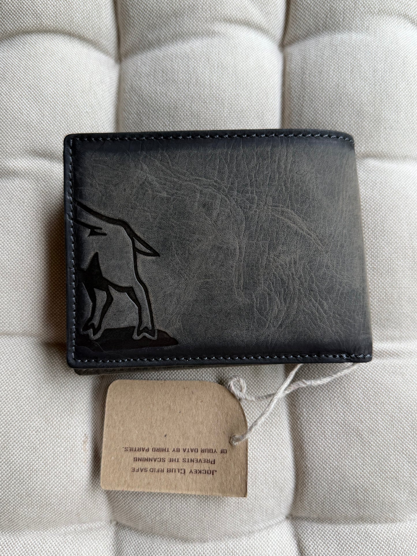 Men's Genuine Leather Wallet with Boar - Grey | Jockey Club | Lapino Dovanos