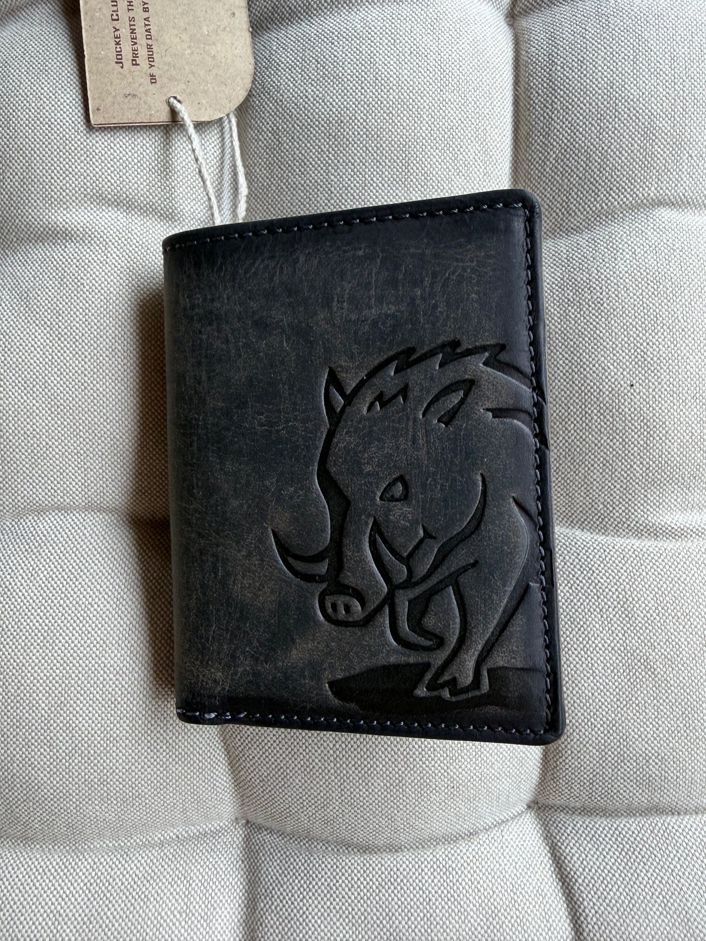 Men's Genuine Leather Wallet with Boar – Vertical | Grey | Jockey Club | Lapino Gifts