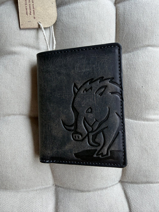 Men's Genuine Leather Wallet with Boar – Vertical | Grey | Jockey Club | Lapino Gifts