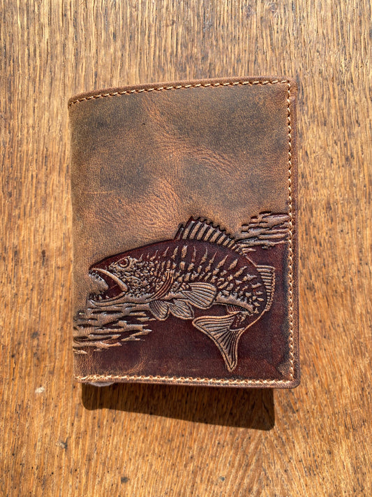 Men's Genuine Leather Wallet with Fish and Fisherman – Brown | Jockey Club | Lapino Dovanos