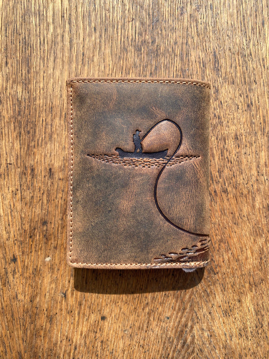 Men's Genuine Leather Wallet with Fish and Fisherman – Brown | Jockey Club | Lapino Dovanos